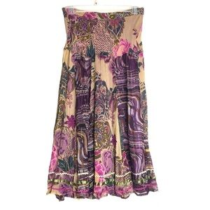 Vintage Anii by Natural Patterned Metallic Bohemian Midi Skirt Small